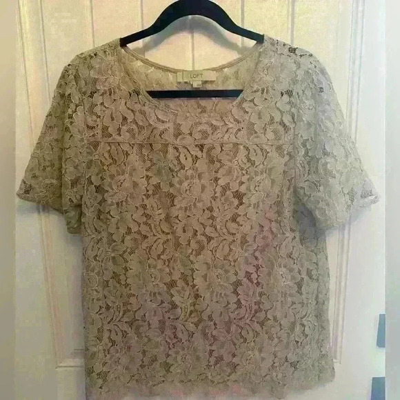 LOFT lace tan top women’s large - Picture 1 of 6